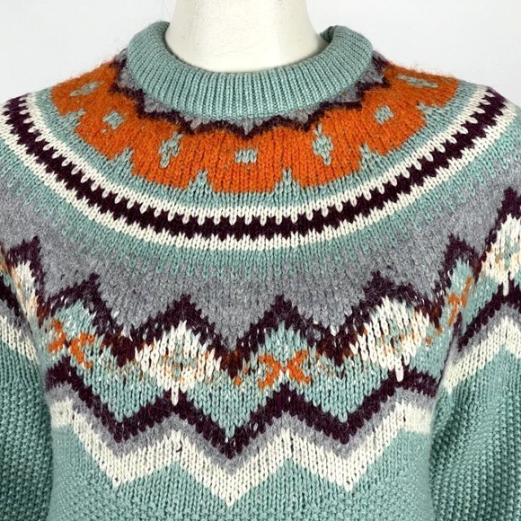 J Crew Zigzag Fair Isle Sweater Women S Alpaca Wool Crew neck‎ Pullover Au219 - Picture 5 of 10